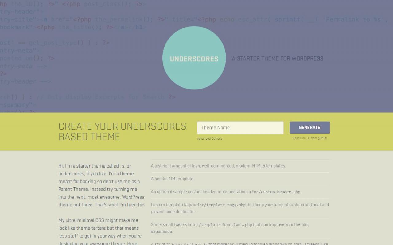 WordPress主题在线一键生成网站underscores